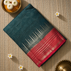 Premium Semi Mysore Crepe with Vintage Temple Border and Rich Pallu