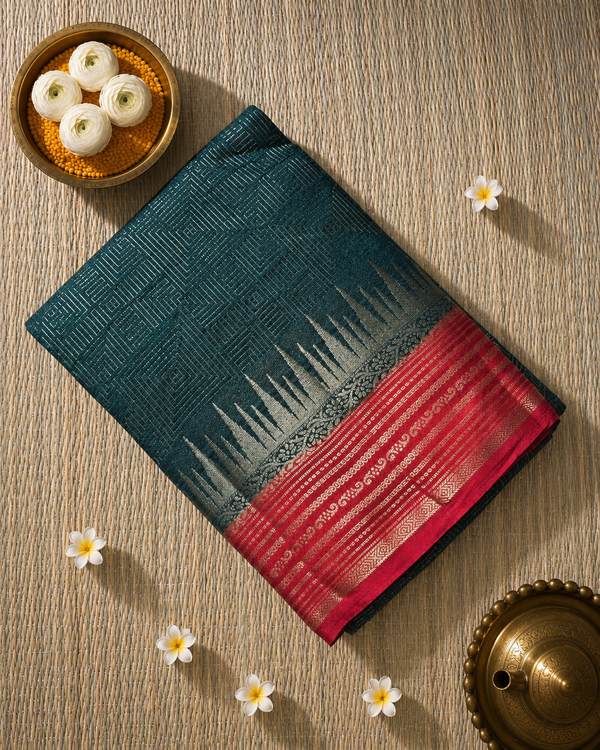 Premium Semi Mysore Crepe with Vintage Temple Border and Rich Pallu