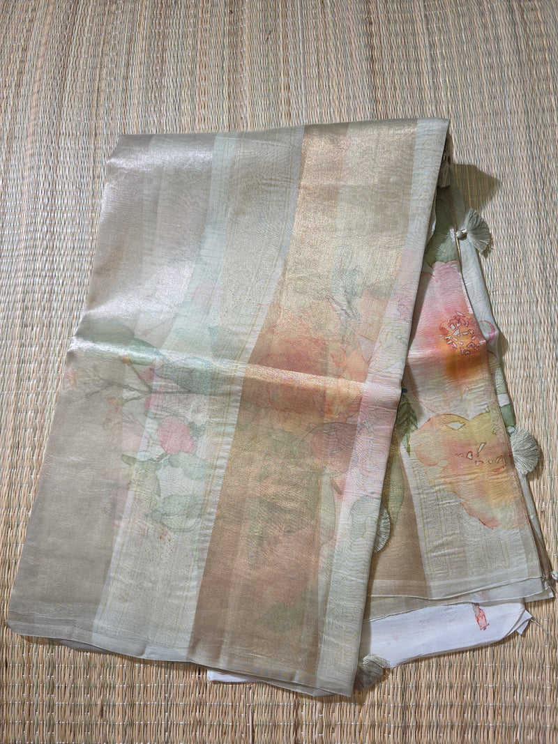 Digital Printed Pure Organza and Tissue Saree with Satin Blouse