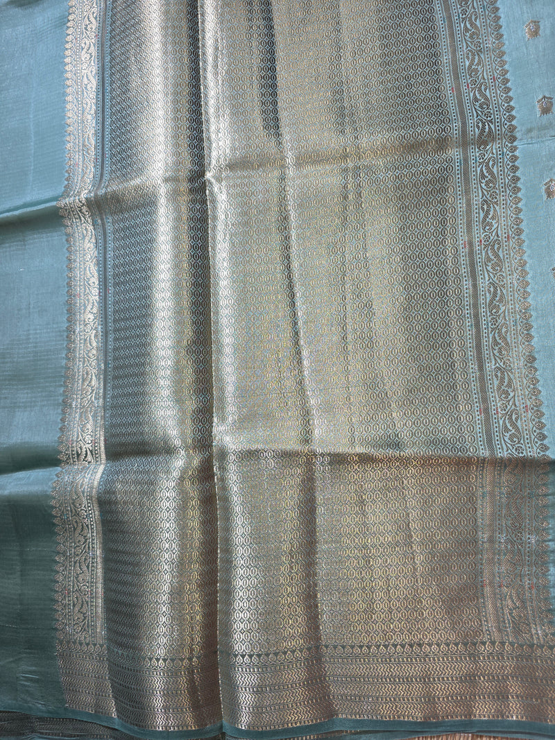 Pastel Blue Pure Kora Silk Saree