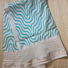 Printed Tussar Silk Saree with Embroidered Border