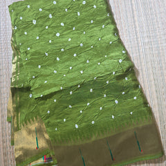 Green Bandhini Crepe Saree with Pathani Border and Pallu