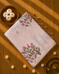 Linen Zari Saree in Checks and Floral Embroidery with Plain Blouse