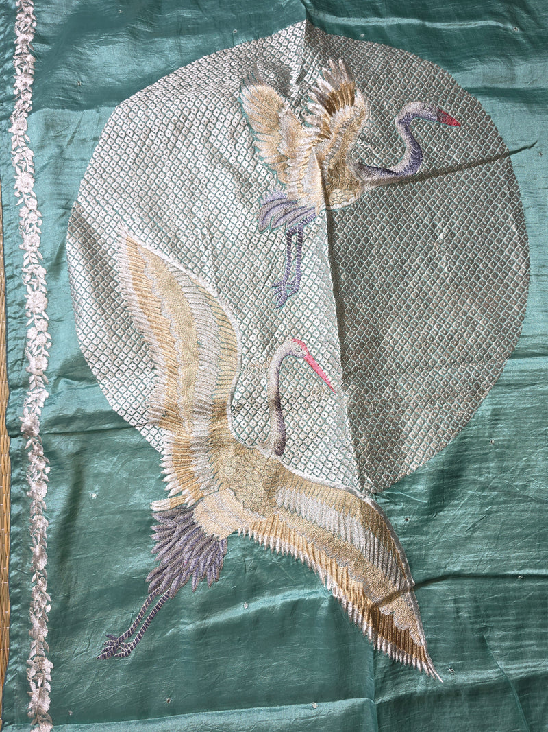 Pure Raw Silk Saree with Falcon Embroidered Pallu