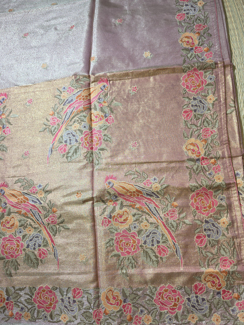 Pure Kora TissueSaree with Exquisite Petit Point Embroidery