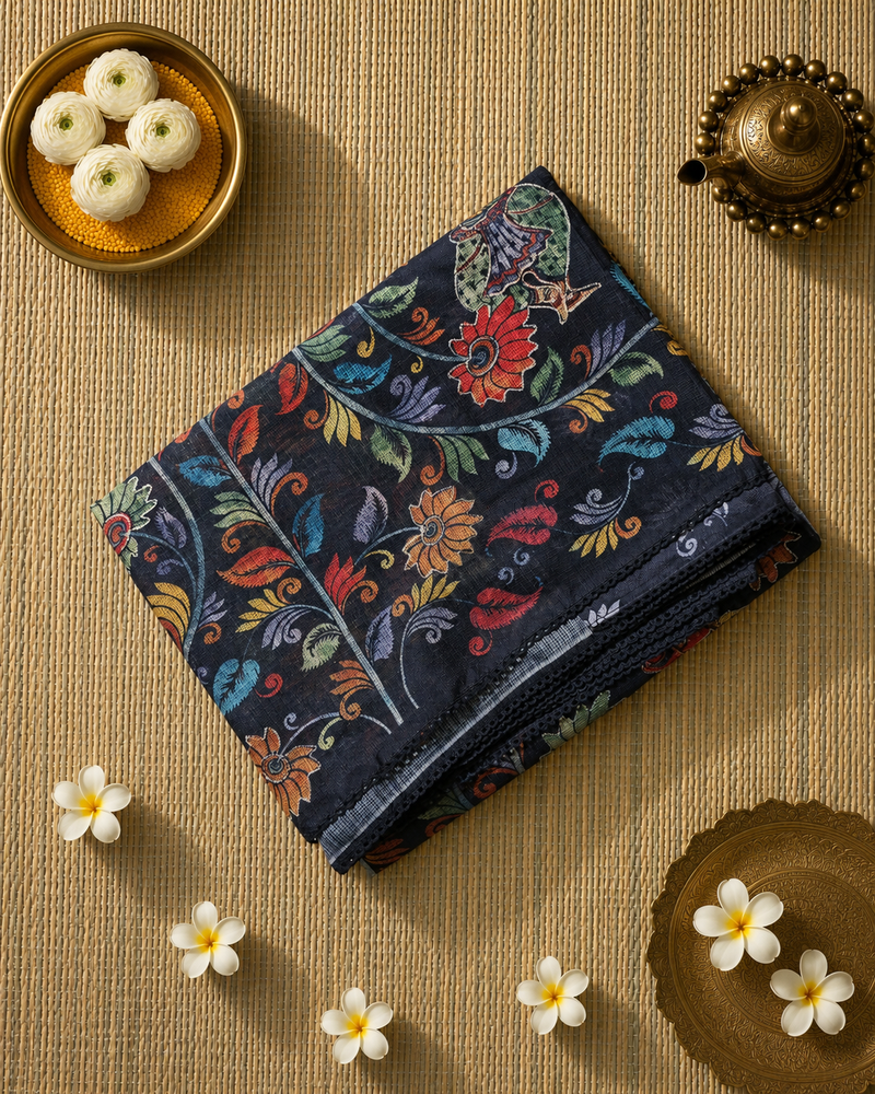 Kalamkari Printed Silk Kota Saree with Aari Work