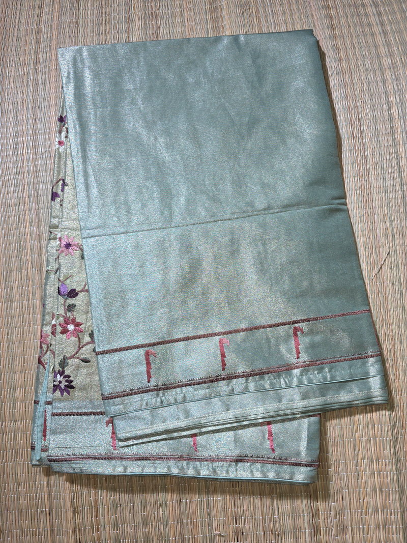 Pure Kora Tissue Saree with Muniya Border and Heavy Embriodery