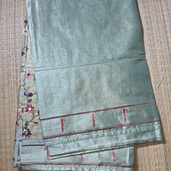 Pure Kora Tissue Saree with Muniya Border and Heavy Embriodery