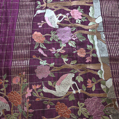 Pure Handloom Tussar Saree with Zari Checks and Embroidery