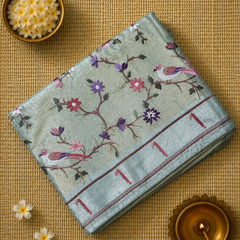 Pure Kora Tissue Saree with Muniya Border and Heavy Embriodery