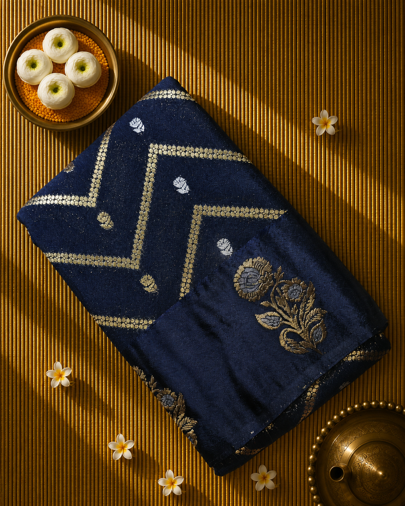 Crepe Saree with Contrast Blouse , Rich Pallu and Satin Border