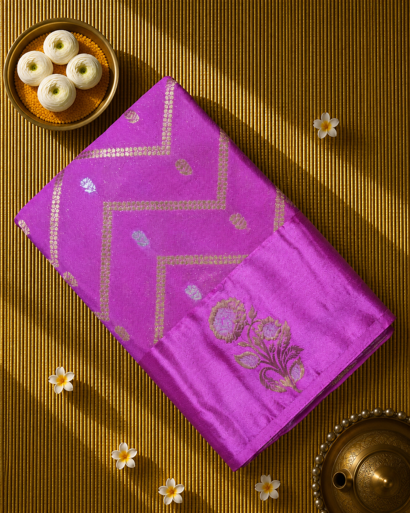 Crepe Saree with Contrast Blouse , Rich Pallu and Satin Border