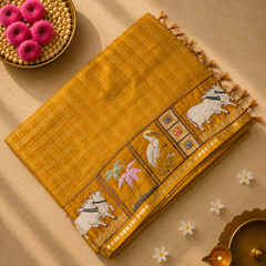 Tussar Saree with Zari checks and Embroidery