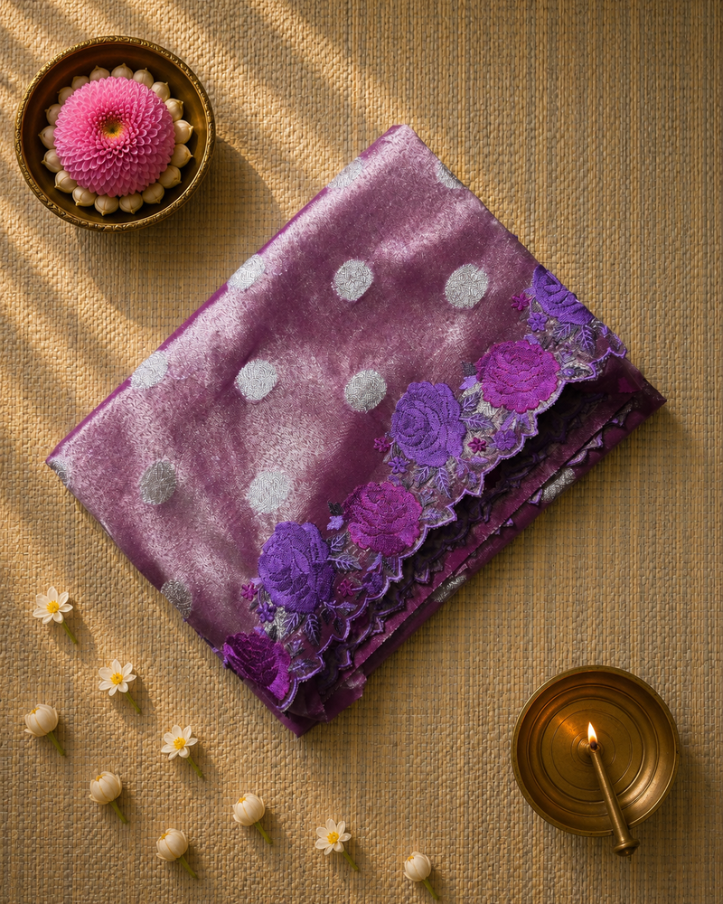 Banarasi Tissue Silk Saree with Beautiful Scallop Border