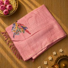 Tussar Silk Saree with Zari Checks and Embroidery