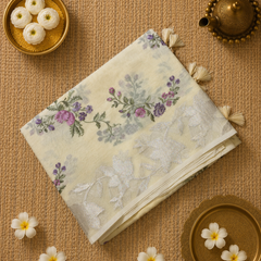 Kota Tissue Saree with Floral Woven Border and Embroidery
