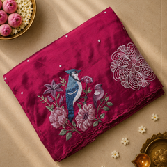 Pure Raw Silk with Cutwork and petitpoint embroidery
