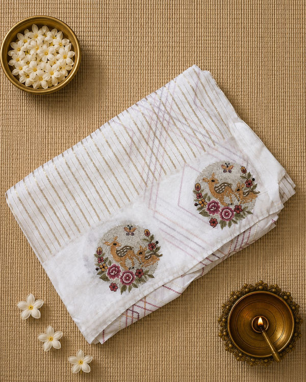 Pure Banarasi Tissue Saree with Petit Point Embroidery