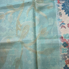 Blue Printed Tussar Silk Saree with Jamdhani Pallu