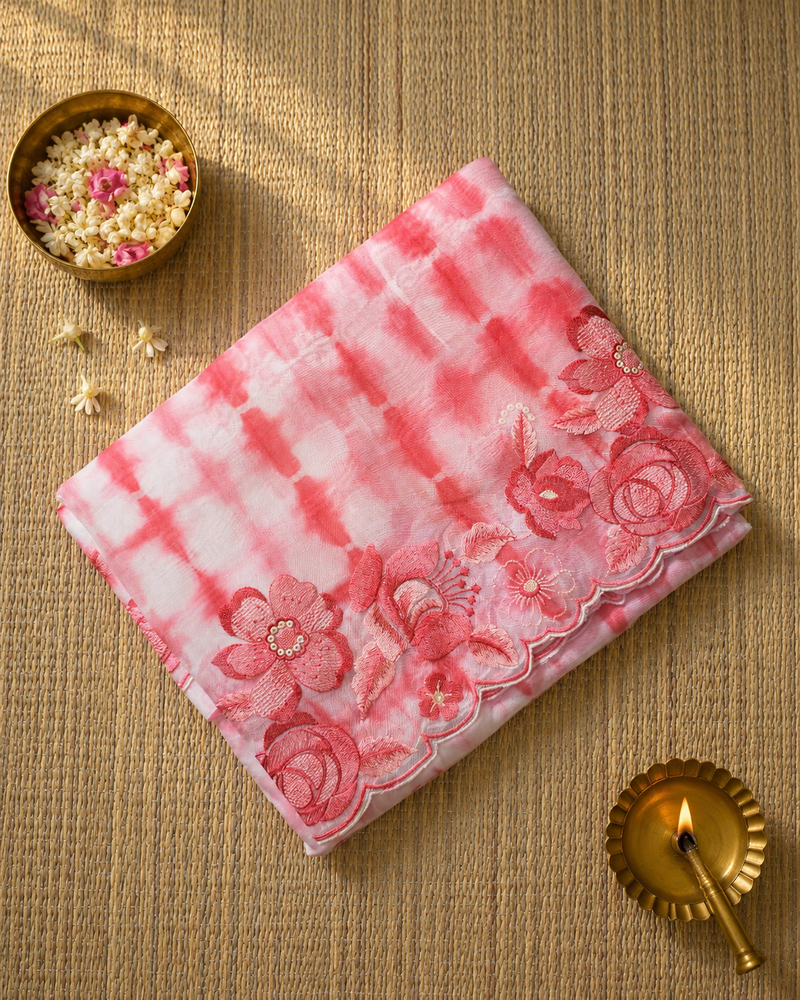 Pure Organza Saree with Shibori Dye and Thread Work