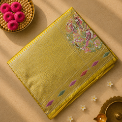 Pure Raw Silk Saree with 10 inch German Silver Border and Petit Point Work