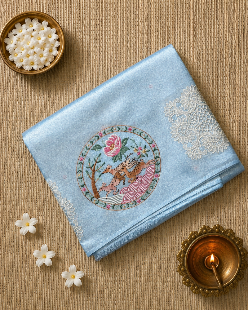 Pure Kora Tissue Saree with Beautiful Embroidery