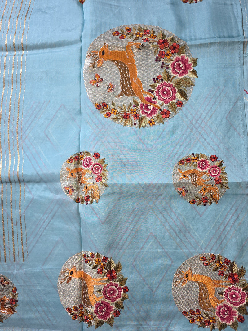 Pure Banarasi Tissue Saree with Petit Point Embroidery