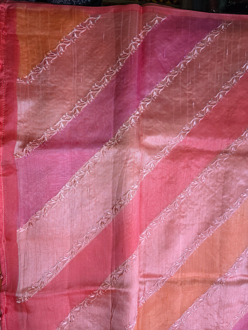 Pure Raw Kora Silk in Rangkat with Embroidery