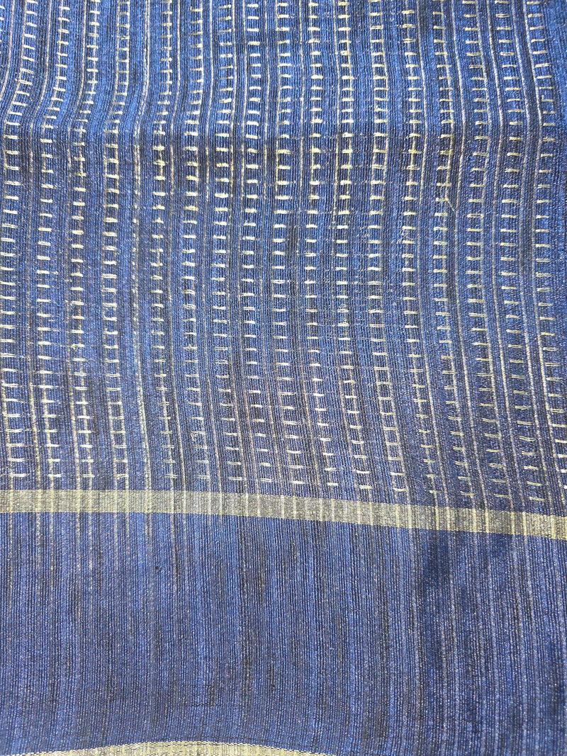 Pure Tussar Silk Saree with Zari Weaving and Embroidery
