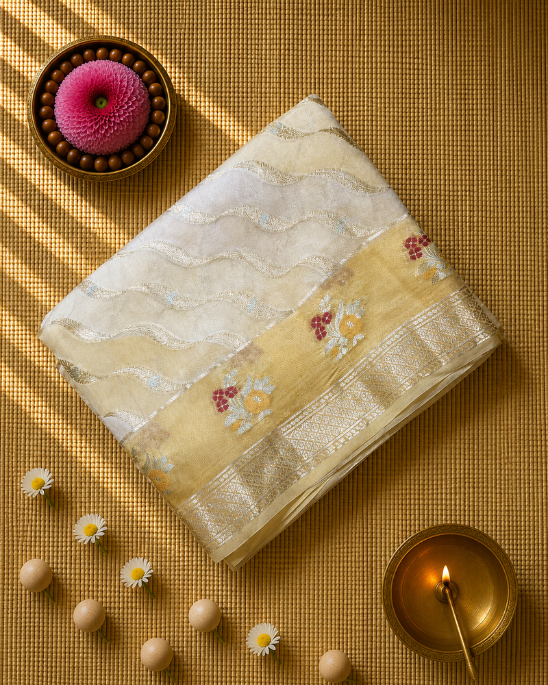 Pure Kora Silk Saree with Rangkat Weaving