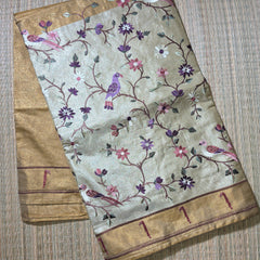 Pure Kora Tissue Saree with Muniya Border and Heavy Embriodery