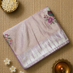 Pure Kora TIssue Saree with Temple Border and BIrd Motifs