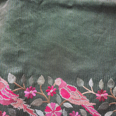 Pure Tussar Silk Saree with Vertical Zari Stripes and Embroidery
