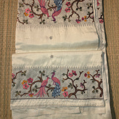 Pure Raw Silk with 10 inch Paithani Border in German Silver