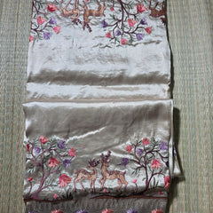 Pure Raw Silk with German Silver Border and Embroidery