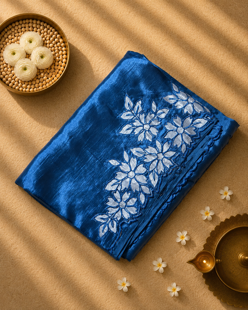 Pure Dola Silk Saree with Placement Applique Work