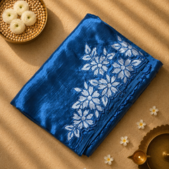 Pure Dola Silk Saree with Placement Applique Work