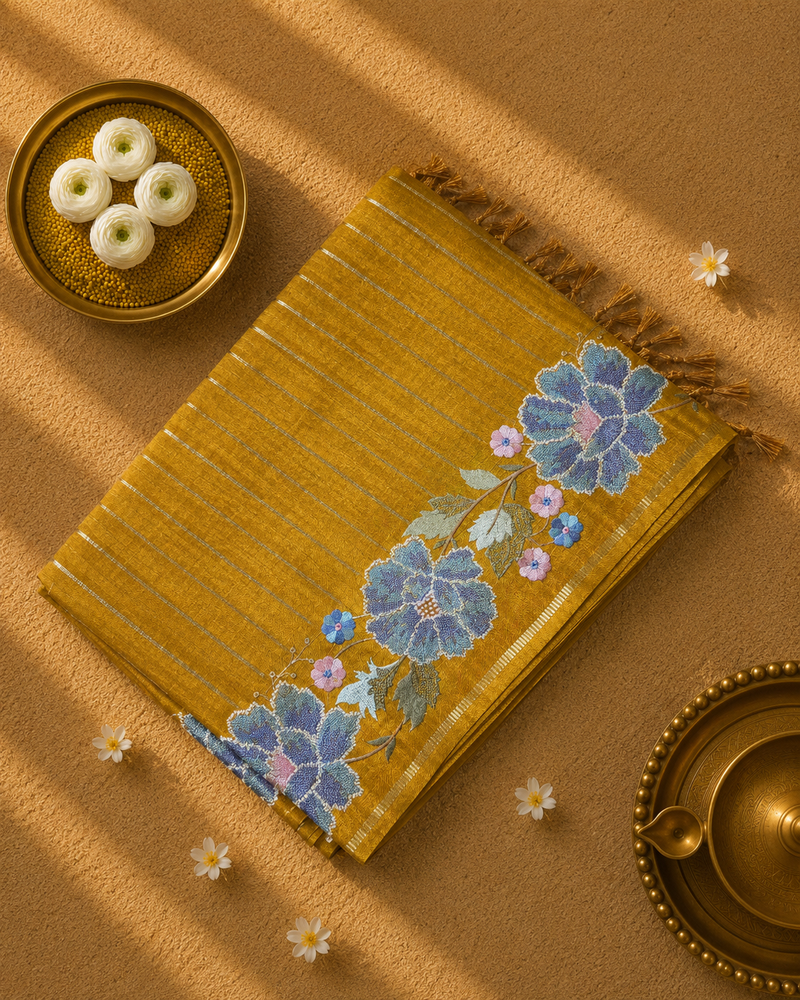 Pure Tussar Silk Sarees with Vertical Zari Stripes and Designer Blouse