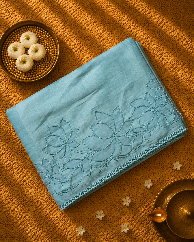 Soft Tussar Silk Saree with Applique work in organza