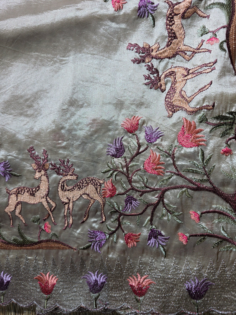 Pure Raw Silk with German Silver Border and Embroidery