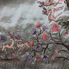 Pure Raw Silk with German Silver Border and Embroidery