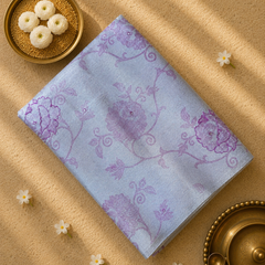 Silver Tissue Saree with Thread and Mirror work