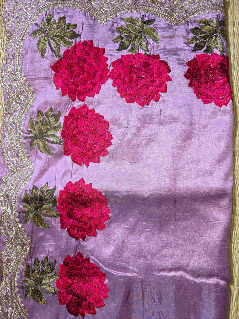 Pure Raw Silk Saree with Scallop Border and Embroidery