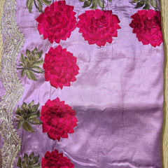 Pure Raw Silk Saree with Scallop Border and Embroidery