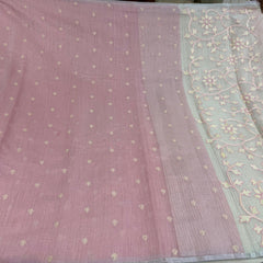 Pink Linen Tissue Saree with Thread work