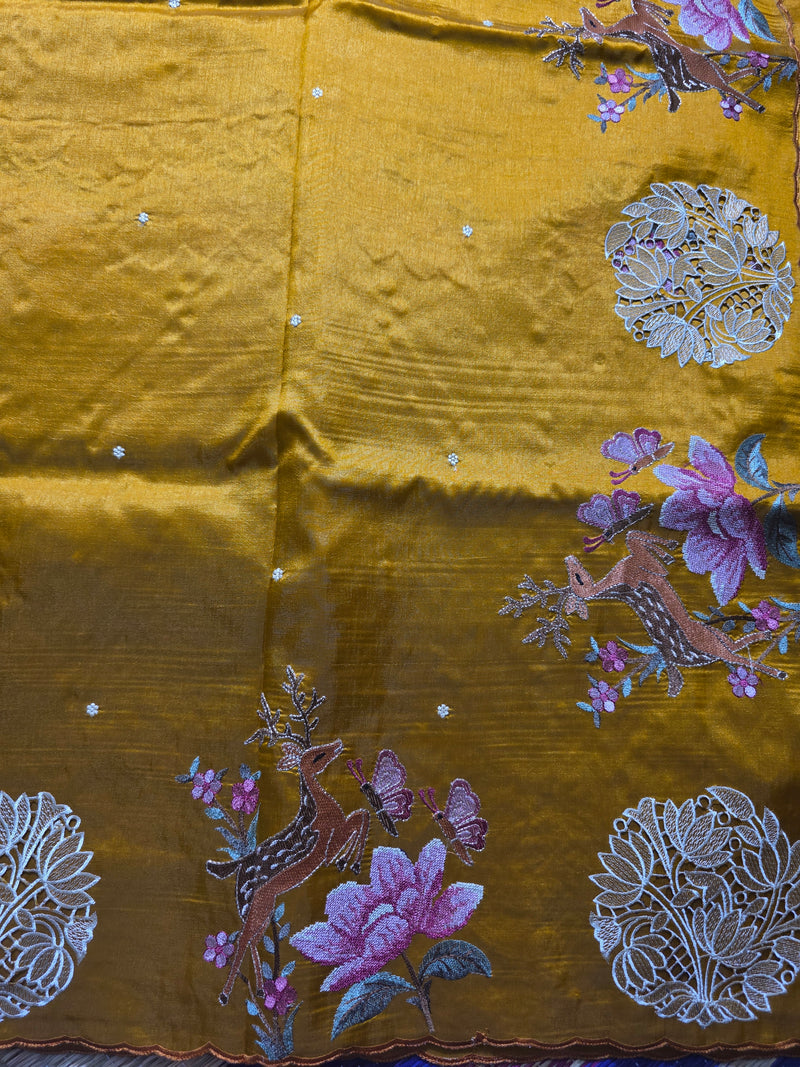 Pure Raw Silk Saree with Cutwork and Embroidery