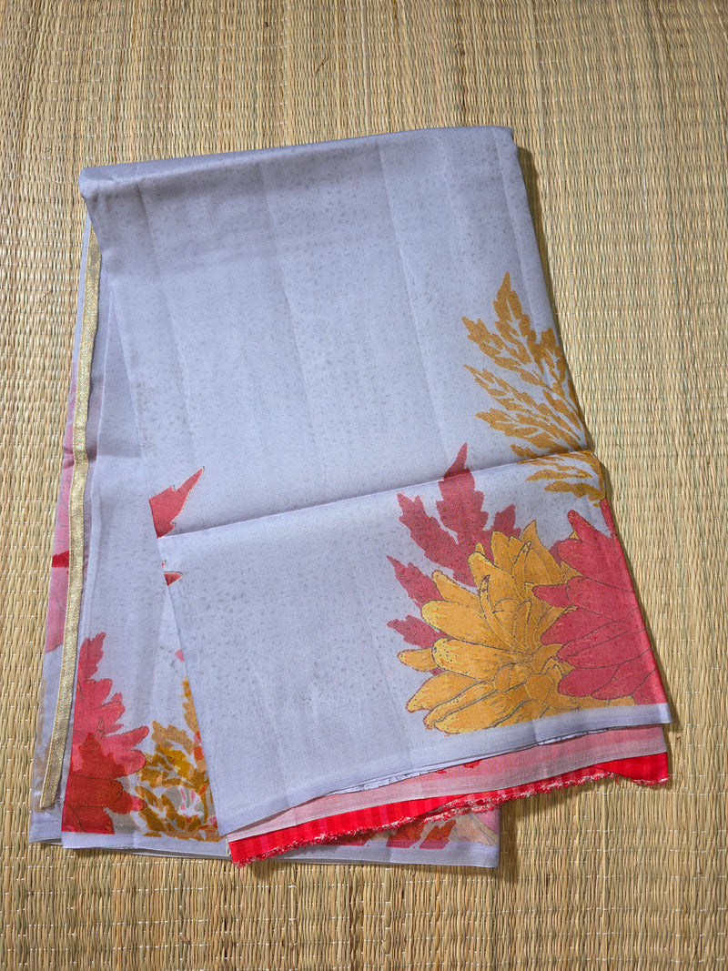 Pure Organza and Satin Fusion Saree with Satin Pleats and Blouse