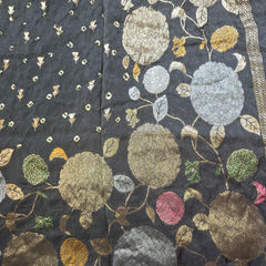Black Bandhani Crepe Saree witth Floral Weaving