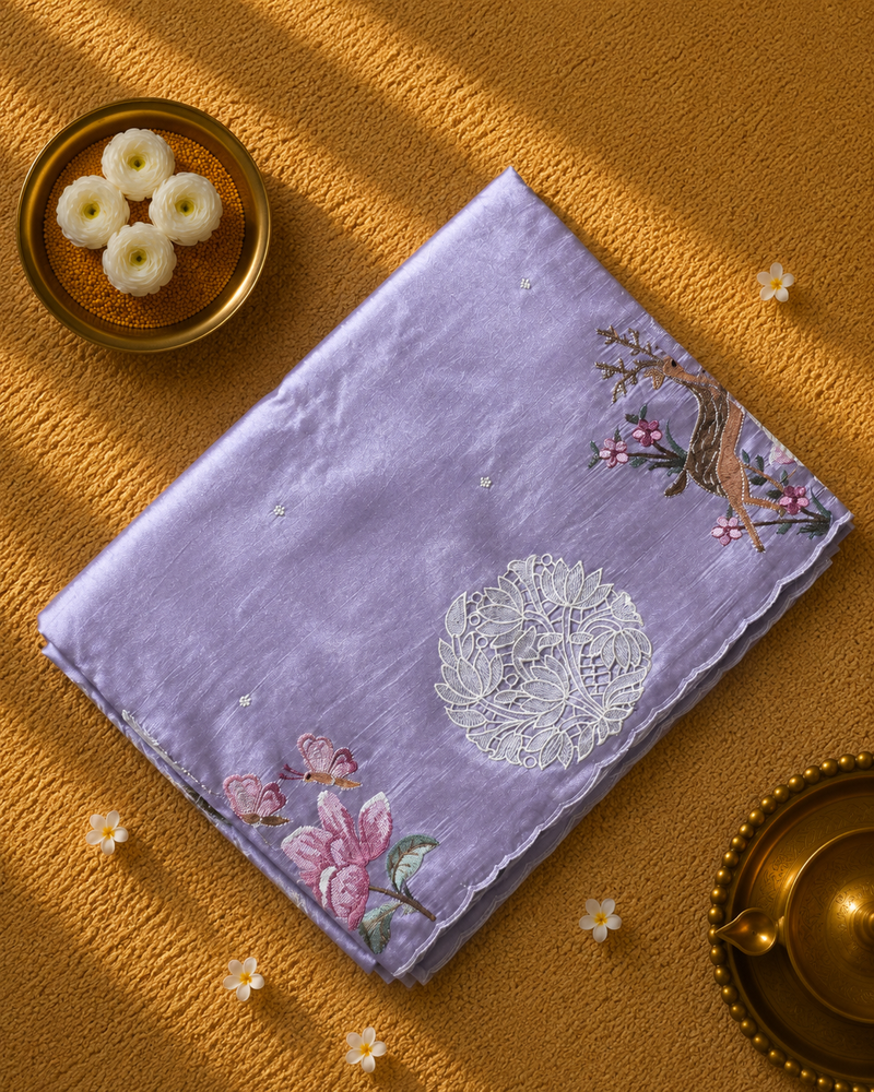 Pure Raw Silk Saree with Cutwork and Embroidery
