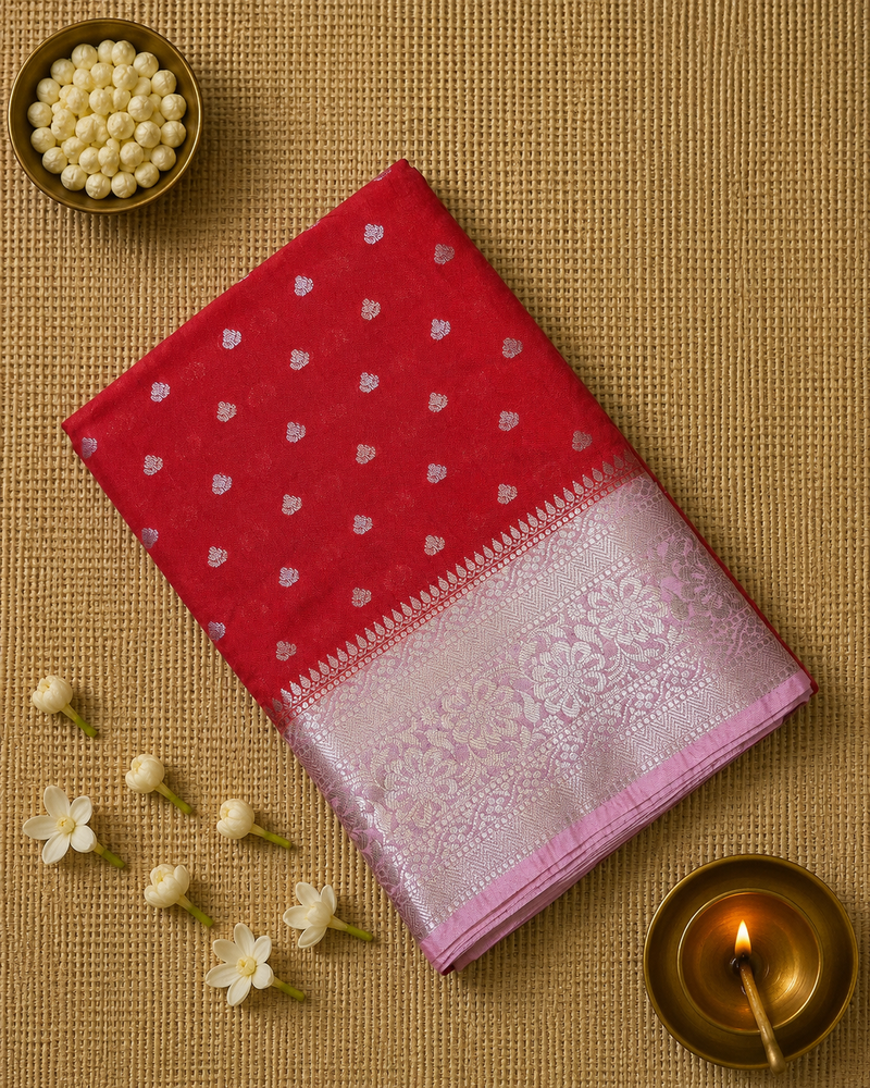 Banarasi Chinon Gorgette Saree with Contrast Blouse